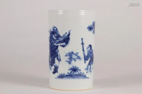 CHINESE BLUE AND WHITE BRUSHPOT