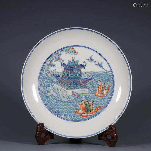 CHINESE DOUCAI GLAZED PLATE,KANGXI MARK