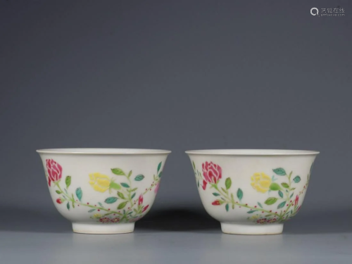 PAIR OF CHINESE FAMILLE ROSE CUPS,YONGZHENG MARK
