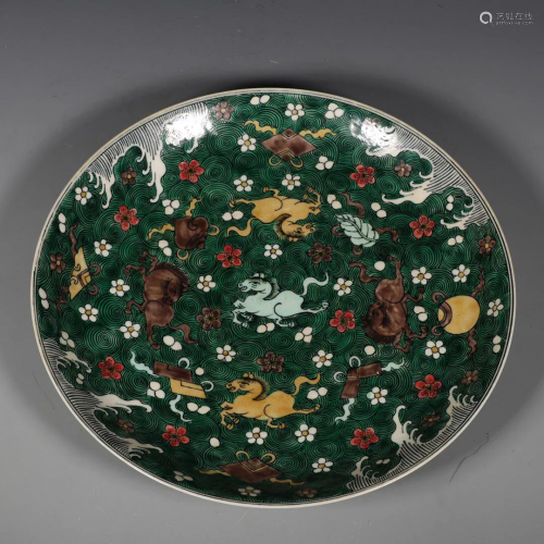 CHINESE SANCAI GLAZED PLATE,KANGXI MARK