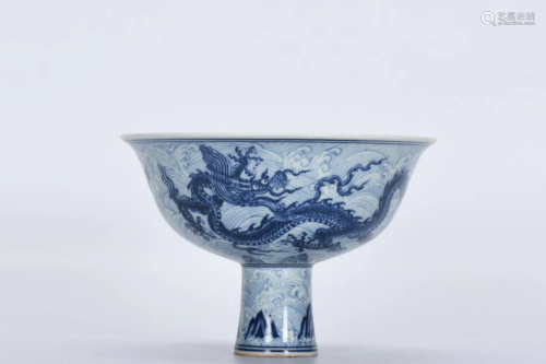 CHINESE BLUE AND WHITE STEM BOWL,XUANDE MARK
