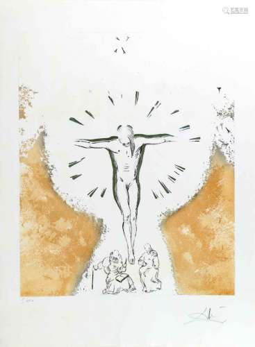 Salvador DALI (1904-1989) Christ en Croix Gravure en couleur...