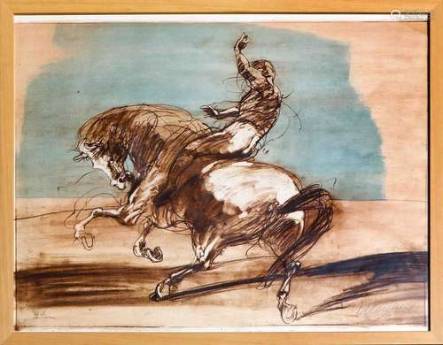 Claude WEISBUCH (1927-2014) Le dressage Lithographie en coul...