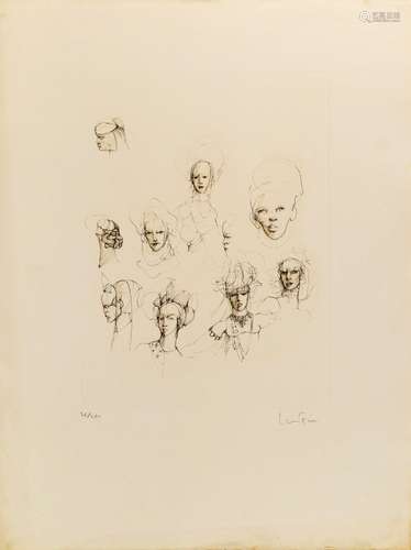 Léonor FINI (1907-1996) Etudes de visages Gravure en brun su...