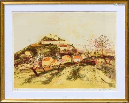 Michel JOUENNE (1933-2021) Village perché Lithographie en co...