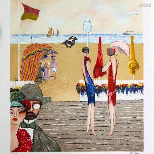 Ramon DILLEY (né en 1932) Les planches à Deauville Lithograp...