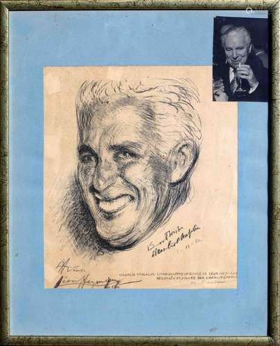 Léon HEYMANN (XXe siècle) Portrait de Charlie Chaplin - 1952...