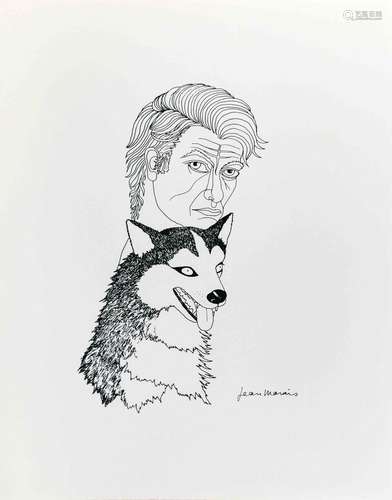 Jean MARAIS (1913-1998) Jean Marais et son chien Moulouk Lit...