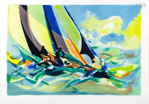 Marcel MOULY (1918-2008) Régates Lithographie en couleur sur...