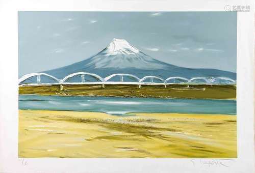 Georges LAPORTE (1926-2000) Le mont Fuji Lithographie en cou...