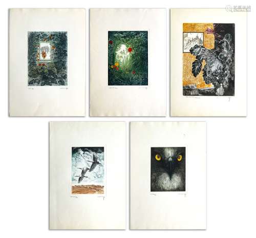 Alfonso AYUSO (né en 1929) Sujets divers Cinq gravures en co...