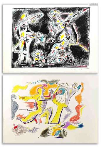 André MASSON (1896-1987) Sujets divers Deux lithographies en...