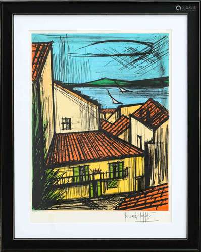 Bernard BUFFET (1928-1999). Saint Tropez, les toits - 1981. ...