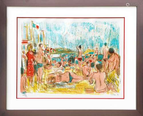 André COTTAVOZ (1922-2012) Plage à Golfe Juan - 1972 Lithogr...