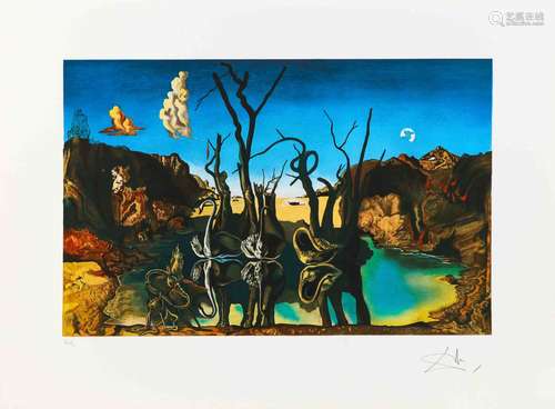 Salvador DALI (1904-1989) Cygnes réfléchis en éléphants Lith...