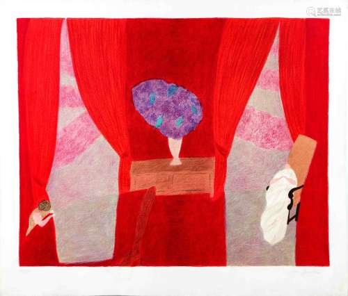 Pierre BONCOMPAIN (né en 1938) Les rideaux rouges Lithograph...
