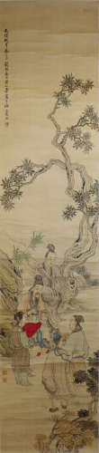 黄山寿人物图绢本屏轴