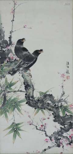 颜伯龙花鸟纸本镜片