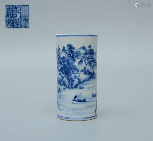 Qianlong Blue and White Brush Pot