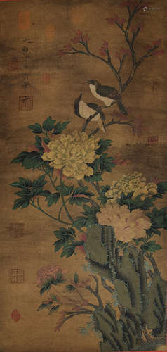 A Painting Scroll of Bird-and-Flower by Emperor Huizong of S...