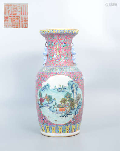 Qianlong Famille Rose Landscape Vase