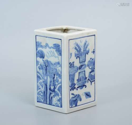 Blue and White Square Brush Pot