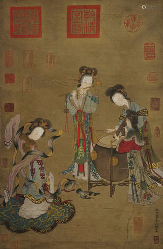 A Chinese Painting of Noble Ladies by Wang Zhenpeng