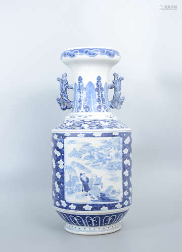 Blue and White Vase with Phoenix Handles