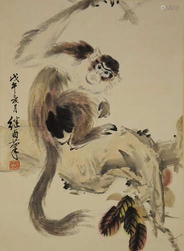 The Monkey,Chinese Painting by Liu Jiyou