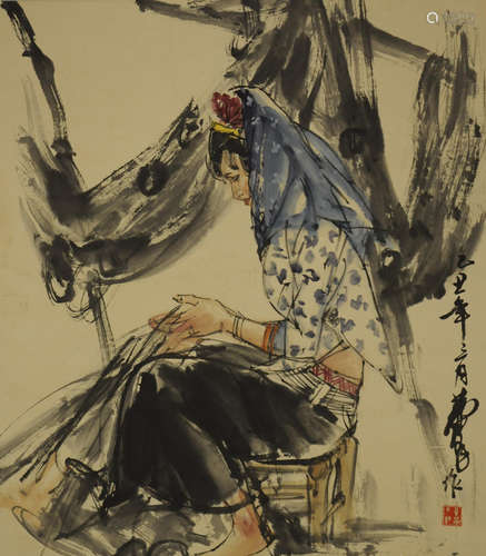 Chinese Figure Painting by Huang Zhou