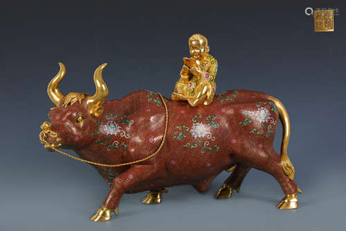 Qing Dynasty Cloisonne Filigree Enamel Buffalo and Shepherd ...