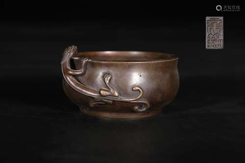 Ming Dynasty Chilong-Handle Bronze Censer