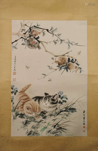 The Cat，Chinese Painting by Wang Xuetao