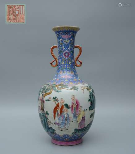 Qianlong Famille Rose Landscape Vase