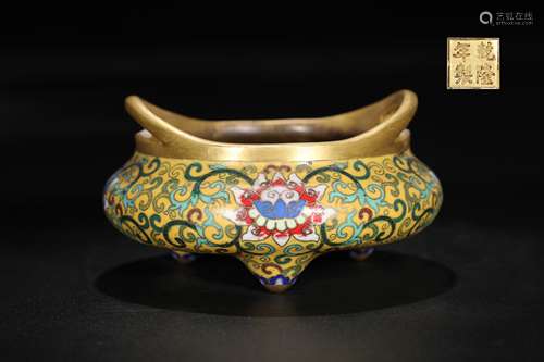 Qing Dynasty Cloisonne Filigree Enamel Tripod Incense Burner