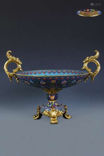 Qing Cloisonne Enamel Bronze Tazza with Rococo Style