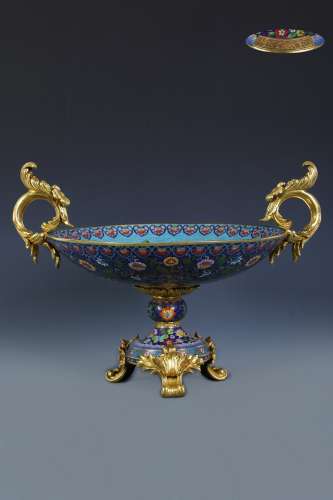 Qing Cloisonne Enamel Bronze Tazza with Rococo Style