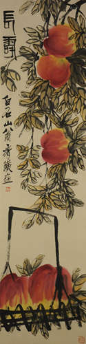 The Longevity Peaches,Chinese Painting by Qi Baishi