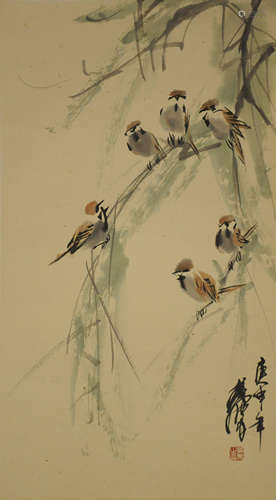 The Sparrows,Chinese Painting by Huang Zhou