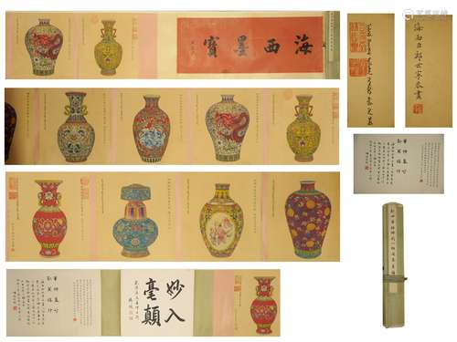 Chinese Enamel Potteries Handscroll by Giuseppe Castiglione