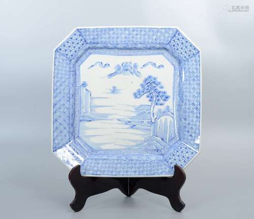 Kangxi Blue and White Landscape Square Dish