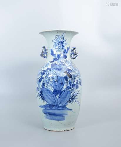 Blue and White Flower-and-Bird Vase