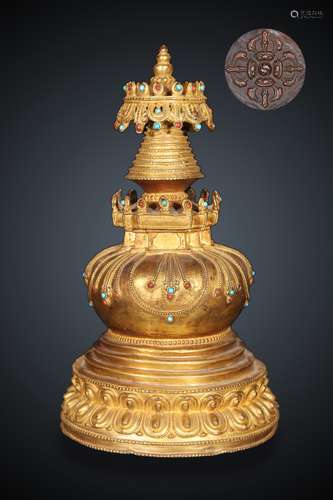 Qing Dynasty Tibet Budhhist Gilt Bronze Stupa