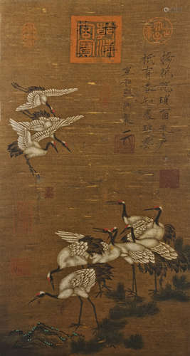 A Painting Scroll of Cranes by Emperor Huizong of Song