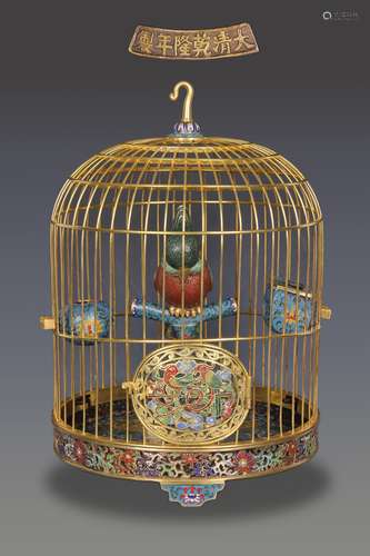 Qing Dynasty Gilt-Bronze and Cloisonne Enamel Cockatoo with ...