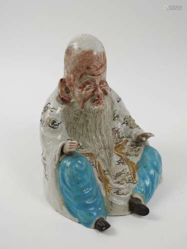 Sage assis composite de Chine.Porcelaine polychrome peinte.E...