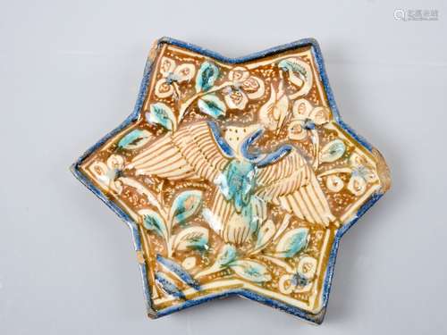 Carreau octogonal.Décor d’oiseau.Glaçure polychrome. Perse.X...