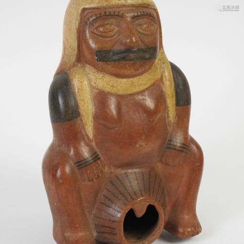 Parturiente assise. Céramique polychrome style mochica.H :19...