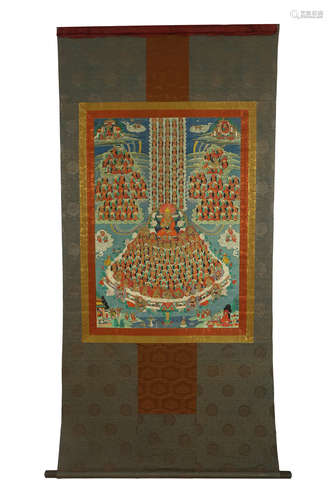 Vintage Tibetan Thangka of the Gelugpa Refuge Tree