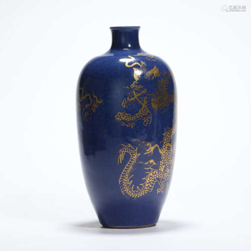 A sacrificial blue glaze and gilt-decorated dragon vase